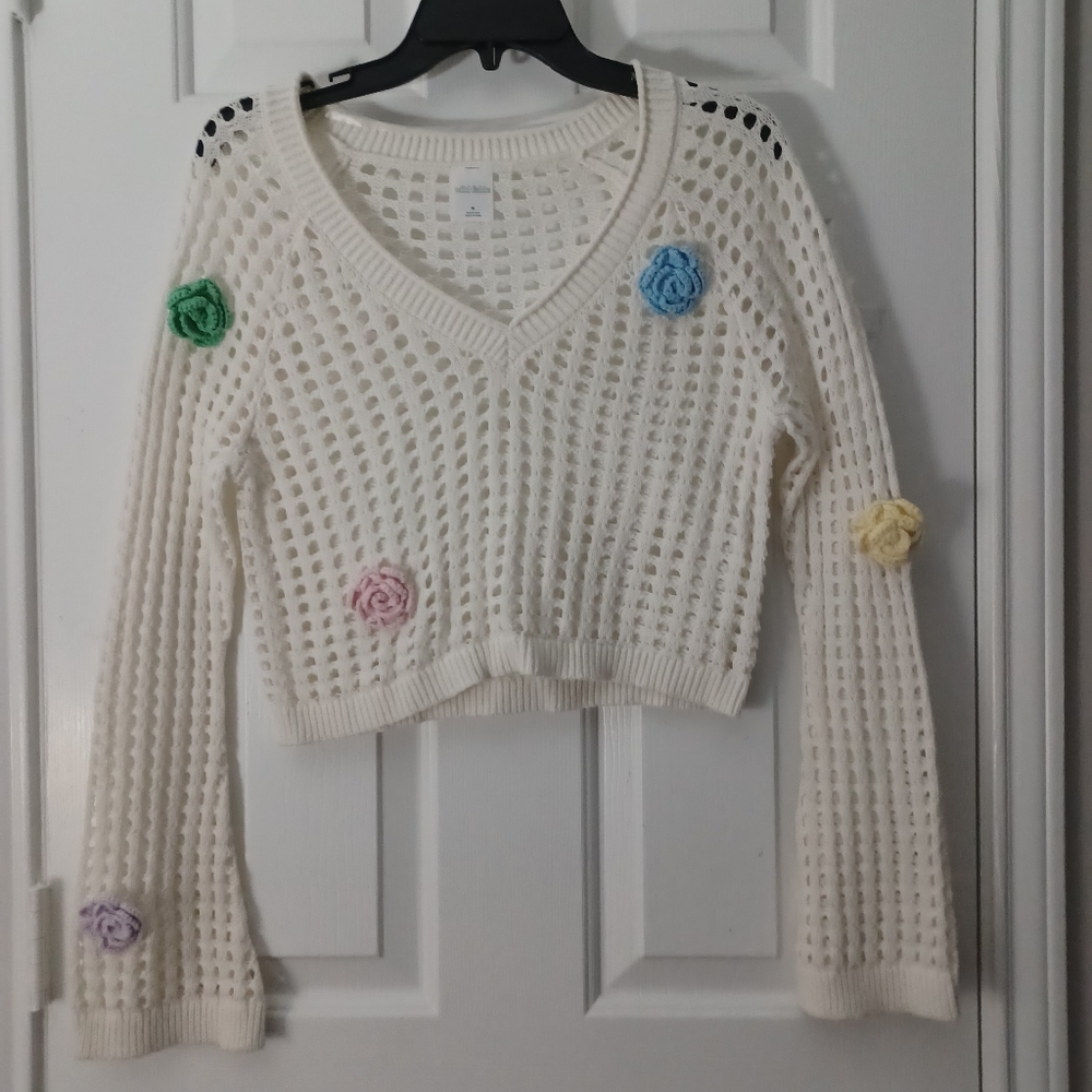 Wild Fable Floral Cropped Sweater Sz M